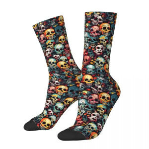 Chaussette Tête de Mort Patchwork Crânes Gothique Multicolores