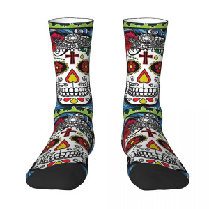 Vue de face des Chaussettes Tête de Mort Calavera Festive