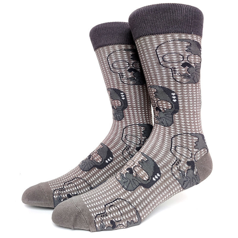 Chaussettes crâne stylisé en gris et beige