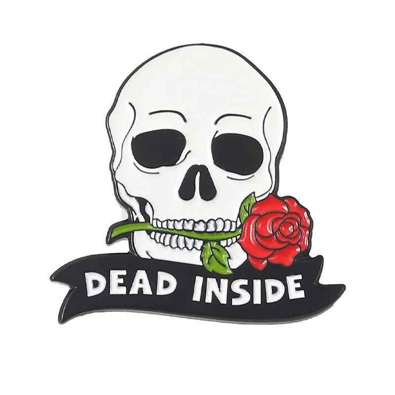 Pins Gothique Humour Crâne "Dead Inside But..." -  modèle 1