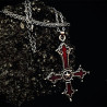 Collier Pendentif Gothique  Croix Inverssée Cruciforme avec Émail Rouge et Noir