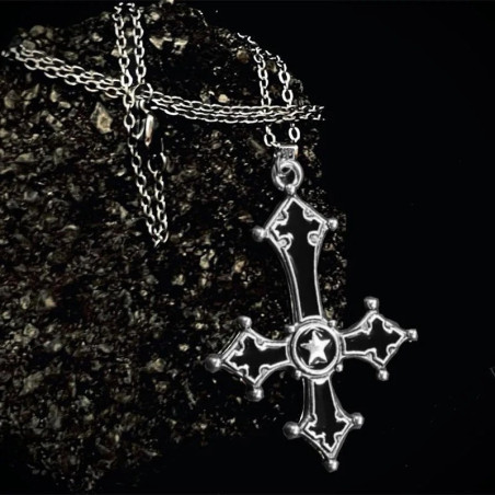 Collier Pendentif Gothique  Croix Inverssée Cruciforme avec Émail Rouge et Noir couleur noir