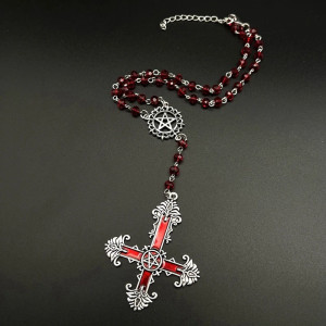Chapelet Gothique Rosarius avec Croix Inversée et Pentagramme Couleur Rouge