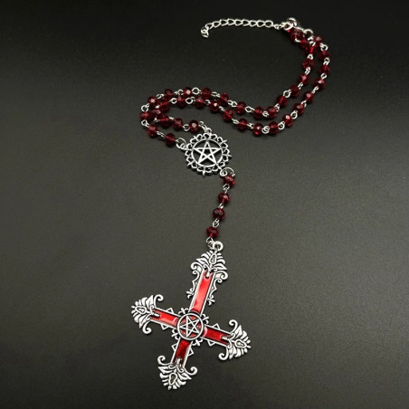 Chapelet Gothique Rosarius avec Croix Inversée et Pentagramme Couleur Rouge