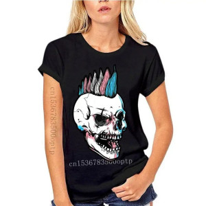 T-shirt Tête de Mort Crâne Punk à Mohawk Coloré couleur noir