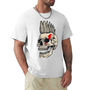 T-shirt Tête de Mort Punk Rock éclair Glam Rock Couleur Blanc