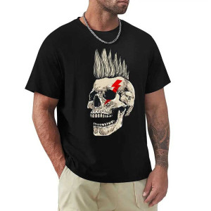 T-shirt Tête de Mort Punk Rock éclair Glam Rock Couleur Noir