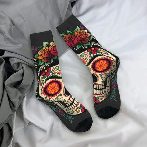 Vue complète des Chaussettes Tête de Mort Floral Día de los Muertos