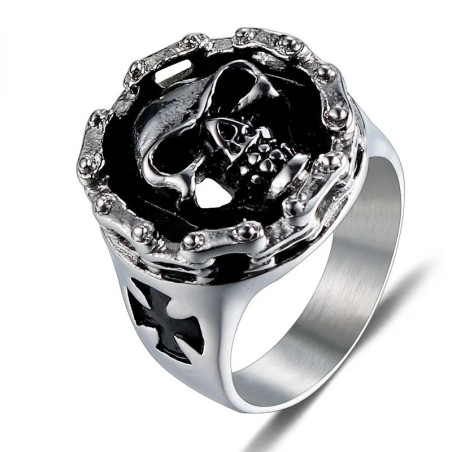 Bague Tête de Mort Crâne Dominateur – Bijou Gothique en Acier et Titan
