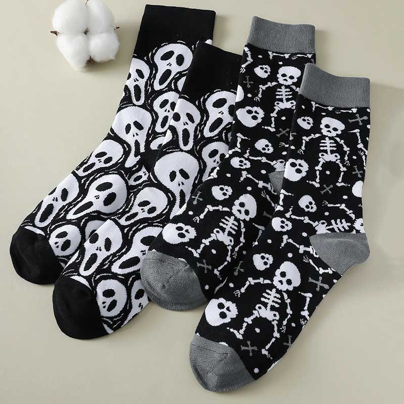 Pack Duo de Chaussettes Tête de Mort Squelettes Noir et Blanc