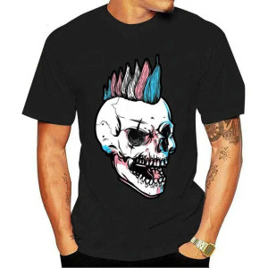 T-shirt Tête de Mort Crâne Punk à Mohawk Coloré couleur Noir