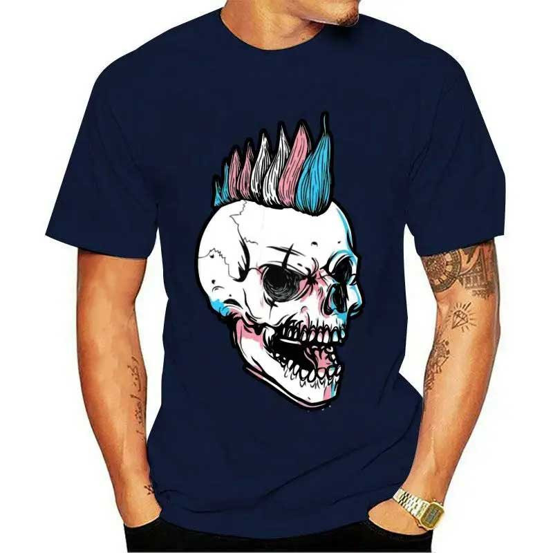 T-shirt Tête de Mort Crâne Punk à Mohawk Coloré couleur Bleu marine