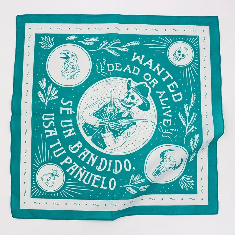 Bandana Western Crâne de Bandit - Esprit Far West et Rebelle Couleur Bleu turquoise