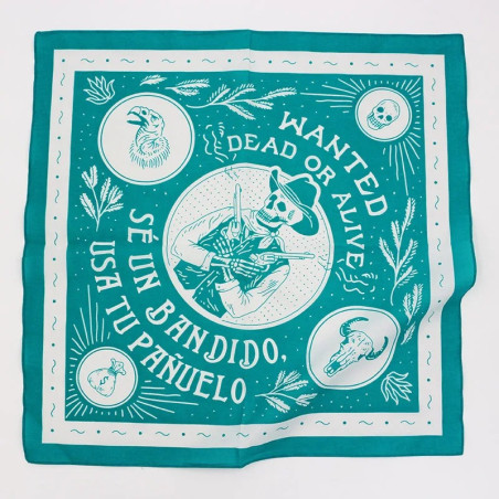 Bandana Western Crâne de Bandit - Esprit Far West et Rebelle Couleur Bleu turquoise
