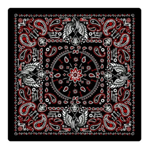 Bandana gothique ailes et crânes motif paisley rouge et noir