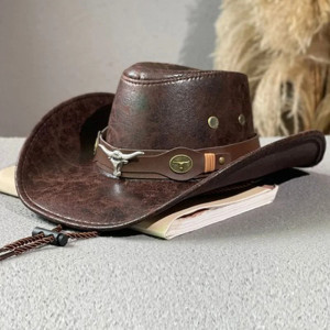 Chapeau Tête de Mort Crâne  "Esprit du Cow-Boy Éternel" COuleur Marron