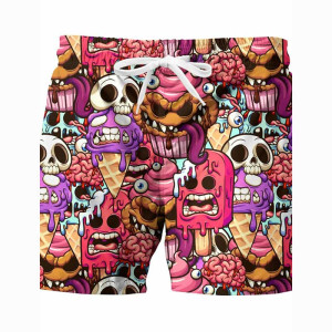 Model 1 Shorts de Bain à Motif Têtes de Mort Psychédéliques