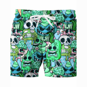 Model 2 Shorts de Bain à Motif Têtes de Mort Psychédéliques