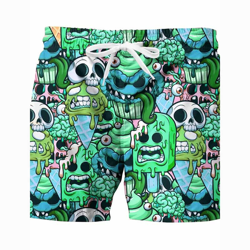 Model 2 Shorts de Bain à Motif Têtes de Mort Psychédéliques