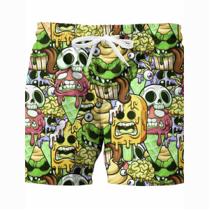 Model 3 Shorts de Bain à Motif Têtes de Mort Psychédéliques