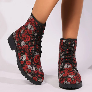 Bottines Tête de Mort Crânes et Roses Écarlates