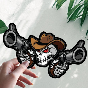 Magnifique Autocollant Tête de Mort Cowboy Skull Shooter Western