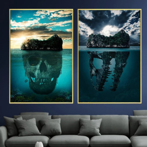 Tableau Tête de Mort Reflets Macabres : Aube et Crépuscule