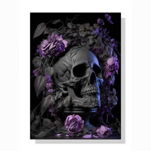 Affiche Crâne Gothique avec Roses Mauves - Étreinte de la Mort et de la Nature