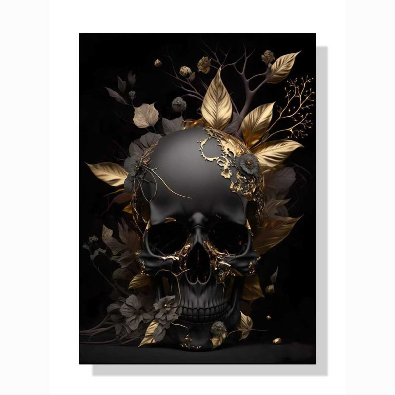 Affiche Crâne Noir et Or - Éclat Mystérieux d'un Luxe Sombre