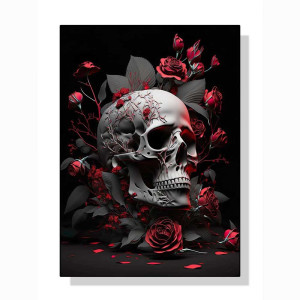 Affiche Crâne avec Roses Rouges - Symbole de Passion et de Mort