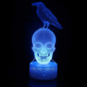 Lampe 3D LED Veilleuse Spectrale Crâne & Corbeau - Éclairage Multicolore Télécommandé