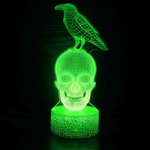 Lampe 3D LED Veilleuse Spectrale Crâne & Corbeau - Éclairage Multicolore Télécommandé