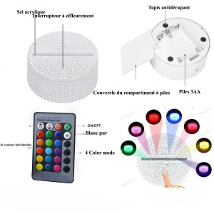 Details Lampe 3D LED Veilleuse Spectrale Crâne & Corbeau - Éclairage Multicolore Télécommandé