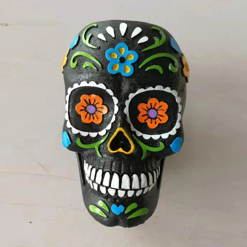 Pot de Fleur Crâne Décoratif Tête de Mort Mexicaine Calavera Colorée couleur noir