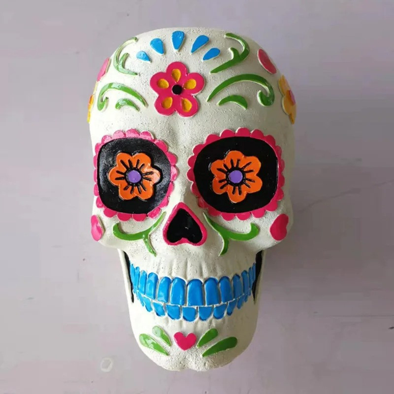 Pot de Fleur Crâne Décoratif Tête de Mort Mexicaine Calavera Colorée couleur blanc
