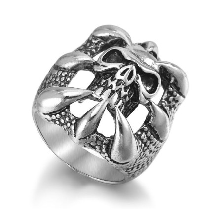 Vue complète de la Bague tête de mort démoniaque vue dessus