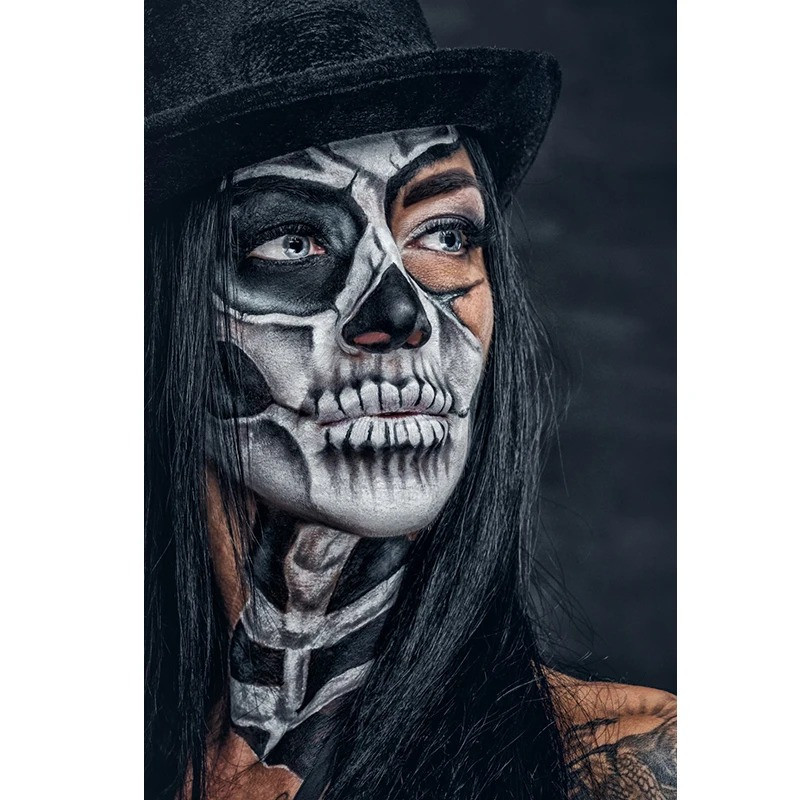 Tableau Tête de Mort Femme Look Gothique Intense