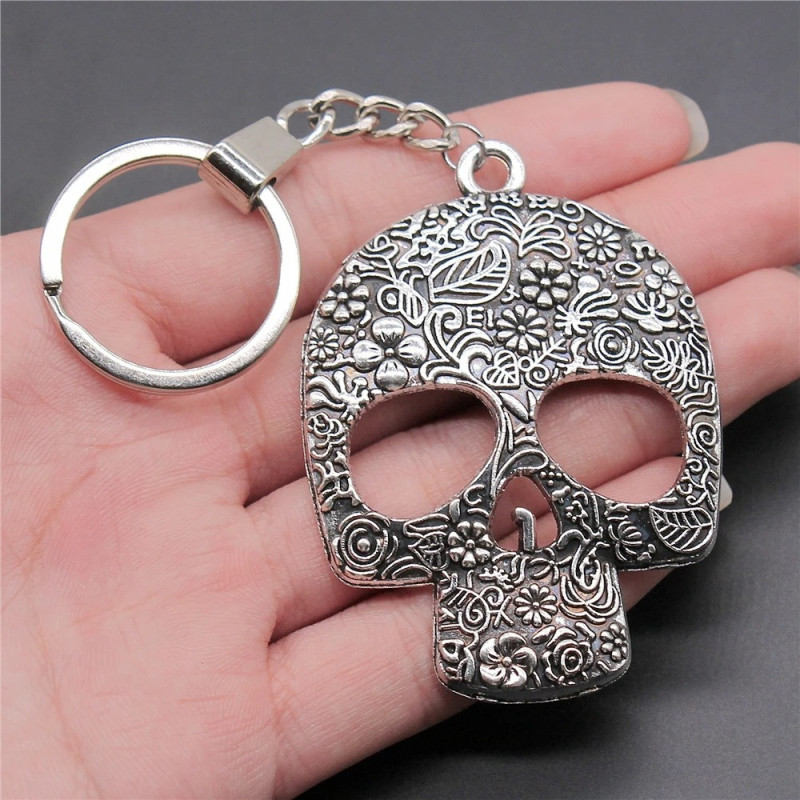Détails du Porte-clés Tête de Mort Floral Antique