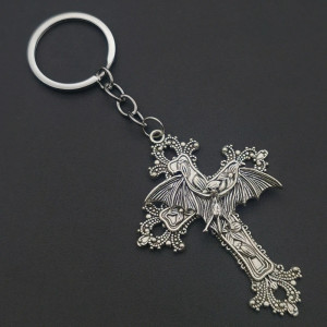 Porte-clés Gothique Croix Christ et Chauve-Souris