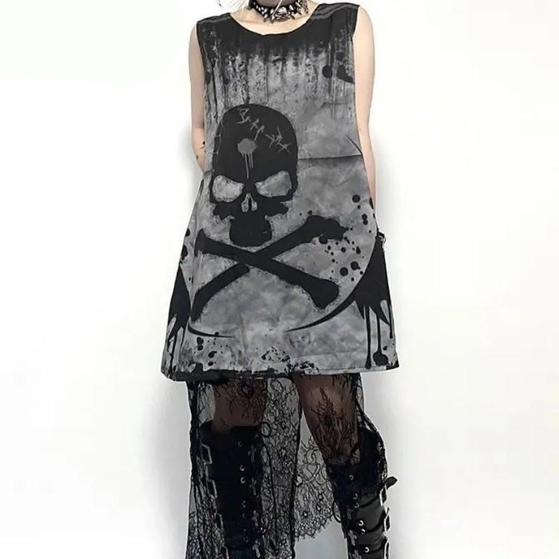 Robe Tête de Mort Goth Emo Punk Éclat Skull Obscur