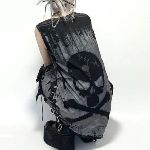 Vue Arrière de la Robe Tête de Mort Goth Emo Punk Éclat Skull Obscur