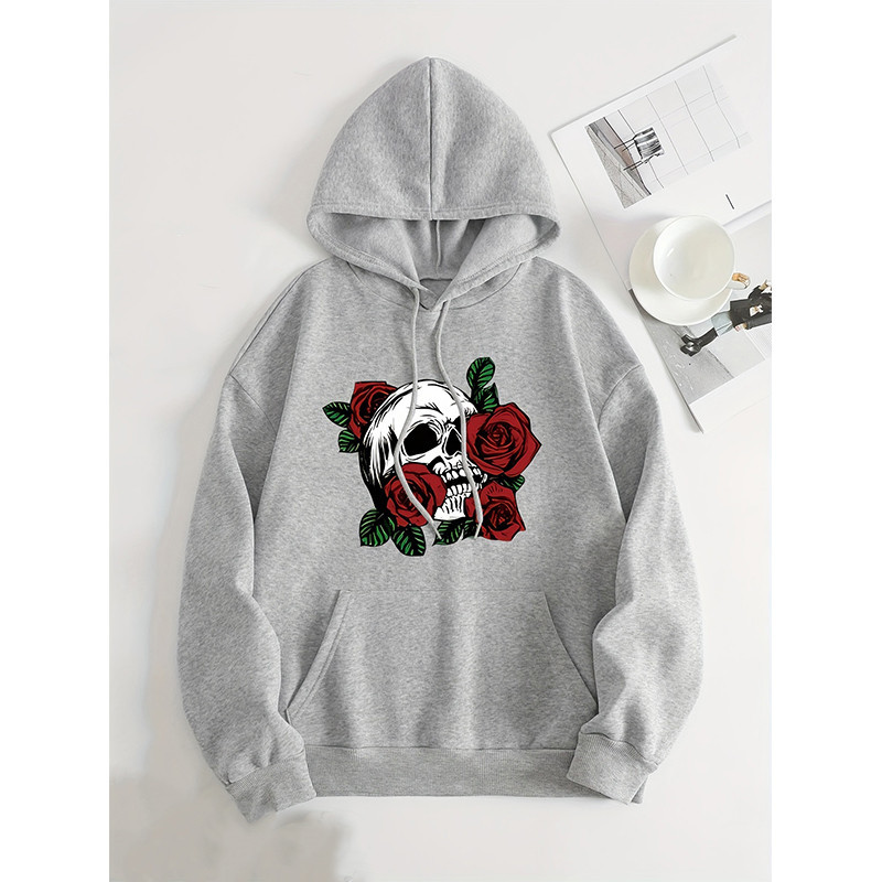 Sweathirt Tête de Mort Sweat à Capuche 'Spectre Florale' de Couleur Grise