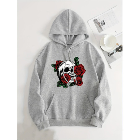 Sweathirt Tête de Mort Sweat à Capuche 'Spectre Florale' de Couleur Grise
