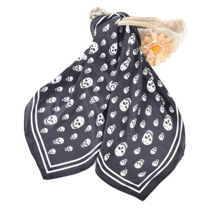 Détails Foulard Tête de Mort Duo Noir et Blanc Élégance - couleur noir