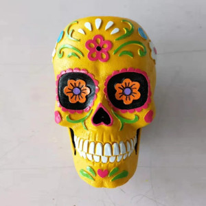 Pot de Fleur Crâne Décoratif Tête de Mort Mexicaine Calavera Colorée couleur jaube