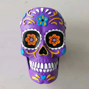Pot de Fleur Crâne Décoratif Tête de Mort Mexicaine Calavera Colorée couleur violet