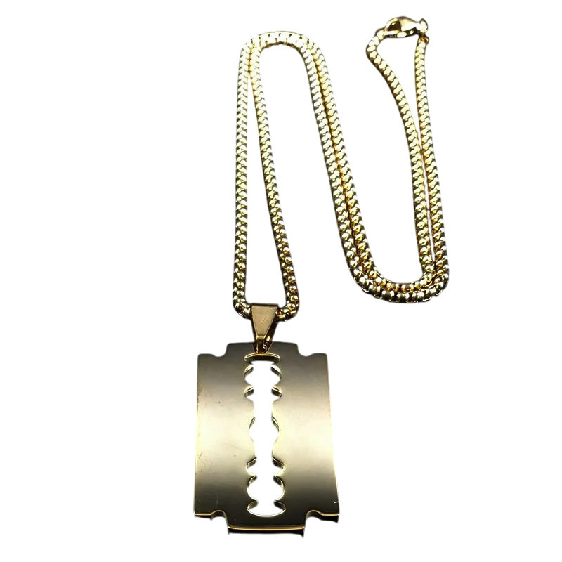 Pendentif Punk Rock Lames de Rasoir Acier Inoxydable couleur or