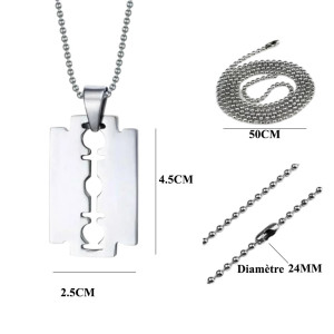 Dimensions Pendentif Punk Rock Lames de Rasoir Acier Inoxydable  - Dog Tag Style !