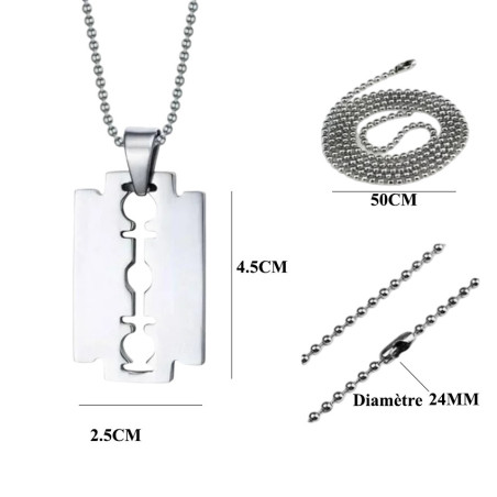 Dimensions Pendentif Punk Rock Lames de Rasoir Acier Inoxydable  - Dog Tag Style !