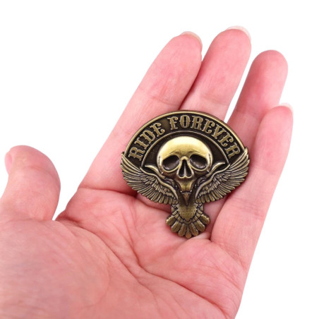 Pins Tête de Mort Motard "Ride Forever - Ailes de l'Éternité"